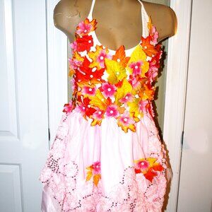 OOAK Ethereal pink w/leaf fairy costume, pinks, yellow and orange maple leaves